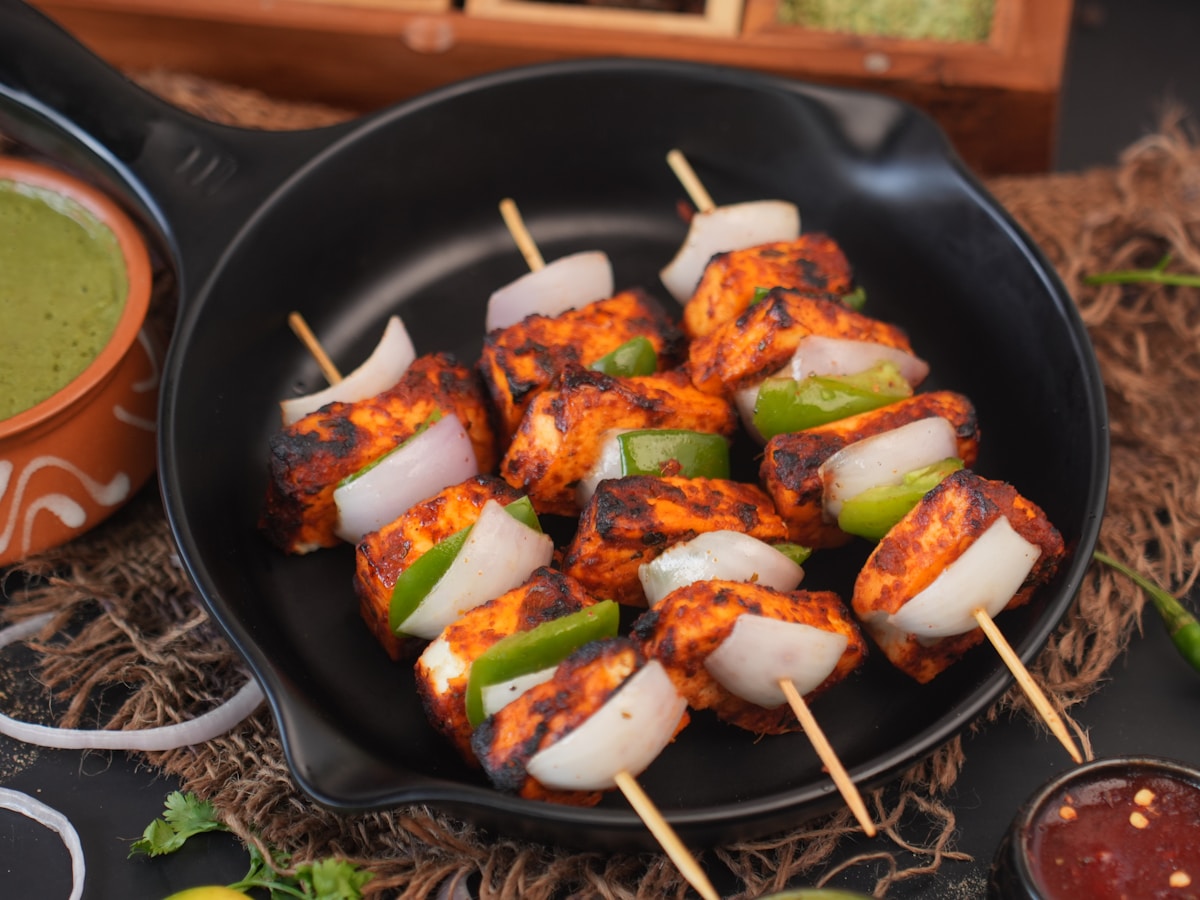 Chicken tikka skewers fresh from the tandoor